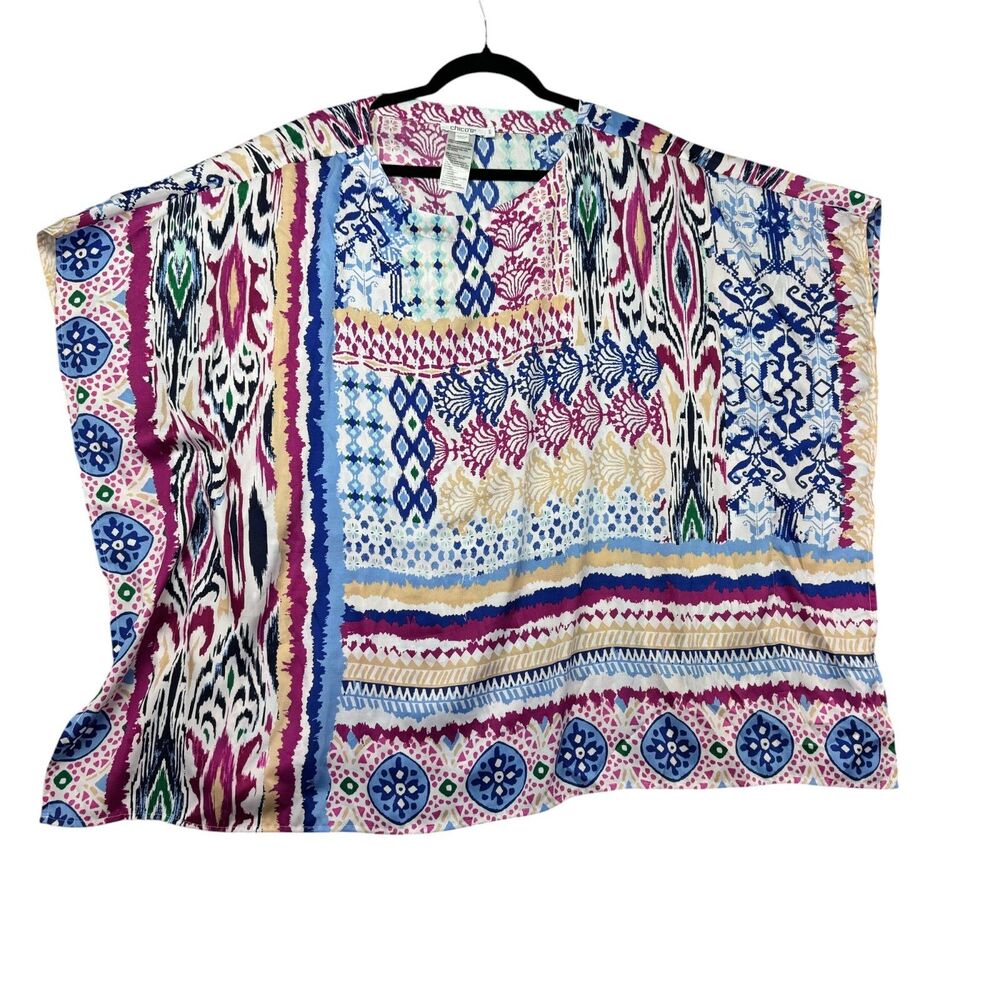 Chicos Top Womens S/M Colorful Poncho Abstract Aztec Sleeveless Flowy Beach Boho